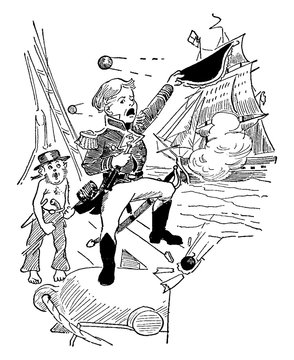 sailor dodging cannonballs on ship clip art preview