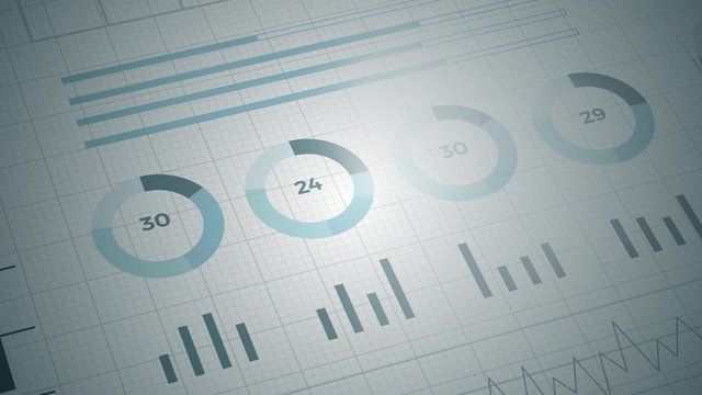 Statistics, financial market data, analysis and reports, numbers and graphs. Loopable animated opening video 4K. Slide effects 3d.