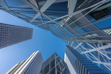 Street level view of High Rise buildings in Nishi-Shinjuku district