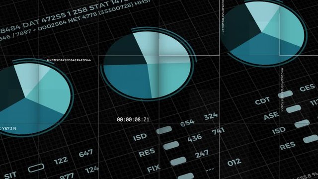 Statistics, financial market data, analysis and reports, numbers and graphs. Loopable animated opening video 4K. Glitch blocks slide effects.