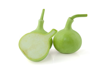 Calabash, Bottle Gourd fruit, Calabash with cut in half isolated on the white background with clipping path