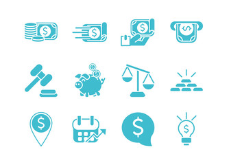 money business finance icons set color silhouette