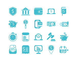 money business finance icons set color silhouette