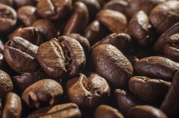 many freshly roasted coffee beans