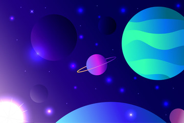 Obraz na płótnie Canvas blue purple stars planets illustration. Use for modern design, cover, template, decorated, brochure.