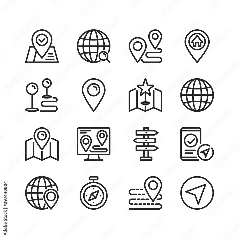 Poster navigation line icons. modern stroke, linear elements. outline symbols collection. premium quality. 