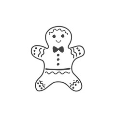 Gingerbread in the form of a man. Vector linear illustration in doodle style. Gingerbread Cookie.