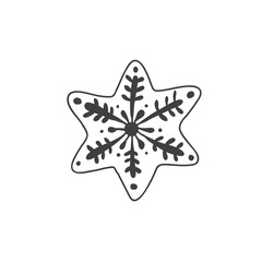 Obraz premium Star drawing. Vector linear illustration in doodle style. Gingerbread cookie in the shape of a gingerbread star.