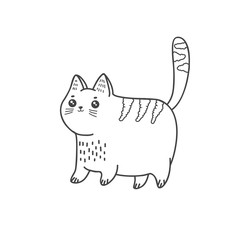 Cute cat. Vector linear freehand illustration in doodle style.