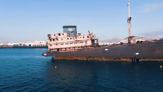 Lanzarote, Telamon, the ghost ship of Lanzarote, stranded in the coves, Arrecife, in October 1981