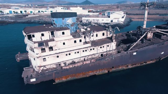 Lanzarote, Telamon, the ghost ship of Lanzarote, stranded in the coves, Arrecife, in October 1981