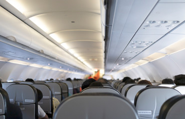 Cabin inside the plane, Travel concept.