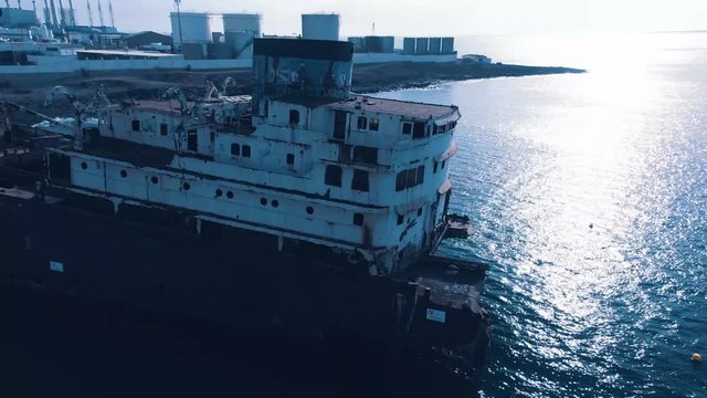 Lanzarote, Telamon, the ghost ship of Lanzarote, stranded in the coves, Arrecife, in October 1981