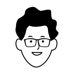 cartoon man with glasses icon, flat design
