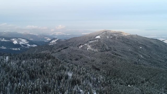 Fly over mountain ski resort