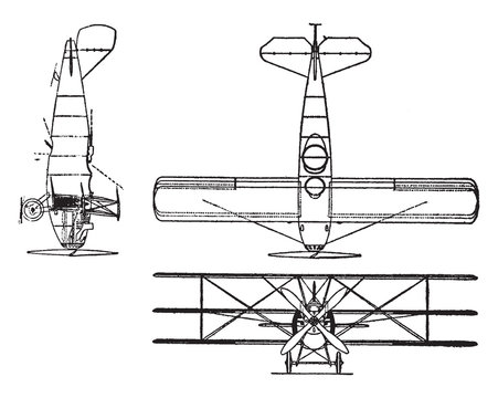 Curtis Model 18 I Triplane, vintage illustration.