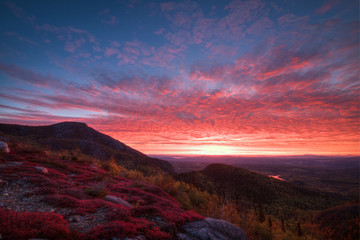 Magical sunrise over the landscape, Grands-Jardins national park, Charlevoix, Quebec, Canada