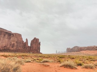 Camping deep inside Monument Valley in a cloudy day