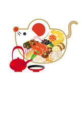 	年賀状　子年　ねずみ　おせち　縁起物　2020　正月　お正月