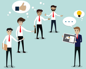 Fototapeta na wymiar Flat design of leadership concept,Leader explains the new project to his teams,Business communication skill concept,vector illustration