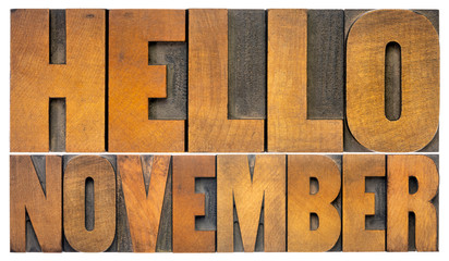 Hello November typography greeting card