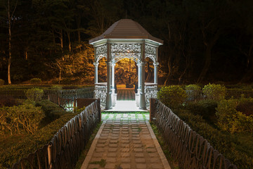 Gazebo in park at night