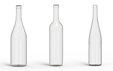 3d rendering. empty transparent wine bottle glass with clipping path isolated on white background.