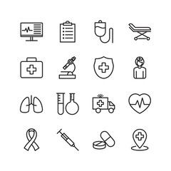 Medical Assistance Related Vector Line Icons template color editable. Contains such Icons as Wheelchair, Hospital Locator and more symbol vector sign isolated on white background illustration for grap