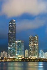 Fototapeta premium Skyline and harbor of Hong Kong city at night