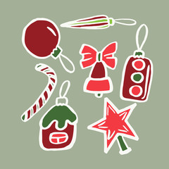 vector colorful christmas set on gray  backdrop. Winter backdrop. Christmas card. New year party design banner. Vector isolated illustration.