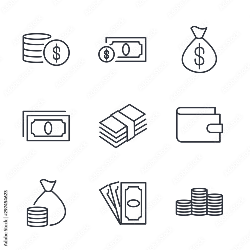 Poster money set icon template color editable. money pack symbol vector sign isolated on white background. 