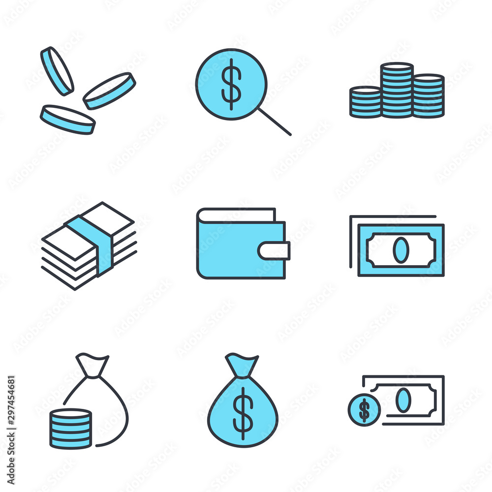 Aufkleber money set icon template color editable. money pack symbol vector sign isolated on white background. 