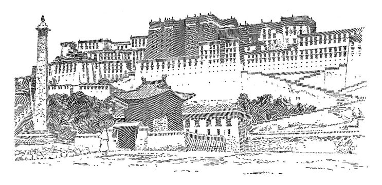 The Potala at Lhasa, vintage illustration.