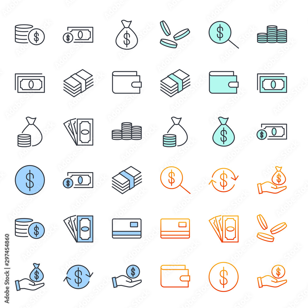 Aufkleber money set icon template color editable. money pack symbol vector sign isolated on white background. 
