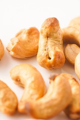 Cashew nuts isolated against white