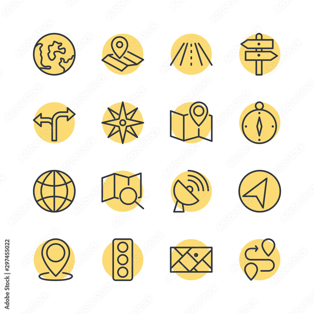 Aufkleber Navigation set icon template color editable. Navigation pack symbol vector sign isolated on white background direction, maps, traffic and more illustration for graphic and web design.