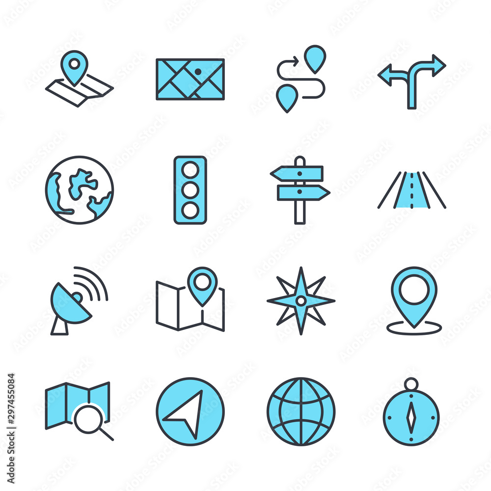 Fototapete navigation set icon template color editable. navigation pack symbol vector sign isolated on white ba