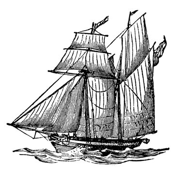 Schooner Ship, vintage illustration.