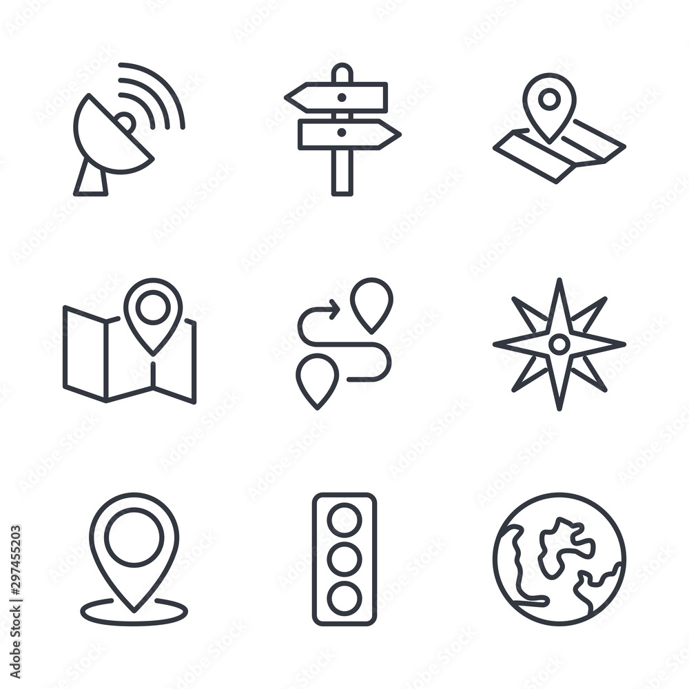 Poster Navigation set icon template color editable. Navigation pack symbol vector sign isolated on white background direction, maps, traffic and more illustration for graphic and web design.