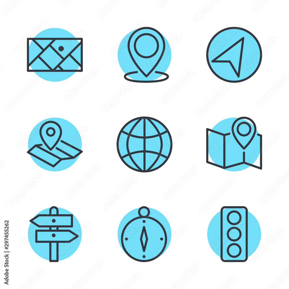 Poster Navigation set icon template color editable. Navigation pack symbol vector sign isolated on white background direction, maps, traffic and more illustration for graphic and web design.