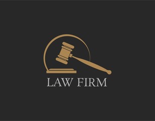 Simple, Luxury, and Classy Logo of Law Firm. Lawyer and Advocate Service Logo with Modern Concept. Designed in Gold Color Isolated on Dark Grey Background. Vector Illustration.