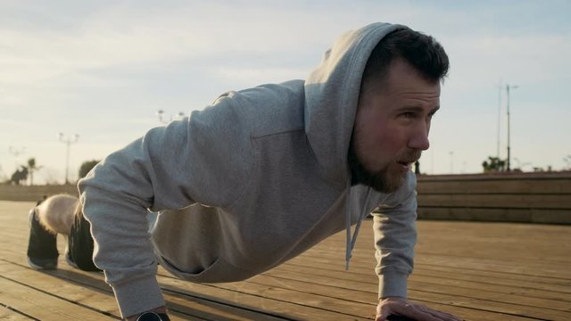 He is hardly finishing push-ups at evening workout