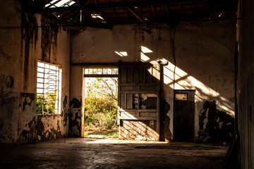 Avai, Sao Paulo, Brazil, September 10, 2019. Inside of the old and abandoned train station in Avai municipality, midwest region of Sao Paulo state