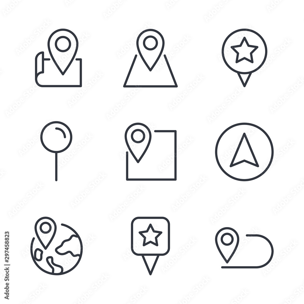 Leinwandbilder Map pins related vector icon set sign isolated on white background. Pin Map, Office Location and more symbol vector illustration for graphic and web design. 