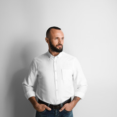 Portrait of handsome man on white background