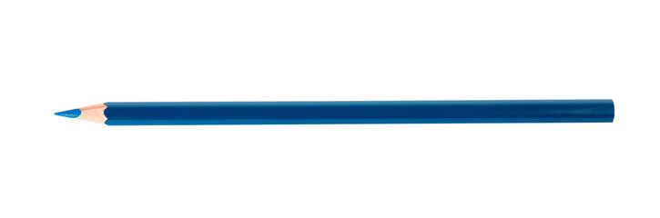 Obraz premium Blue wooden pencil on white background, top view. School stationery