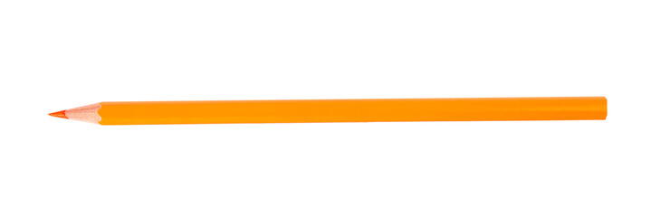 Orange wooden pencil on white background, top view. School stationery