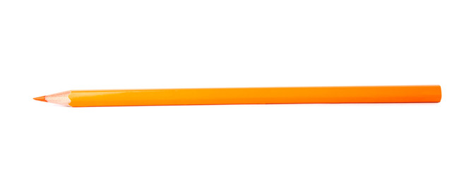 Orange wooden pencil on white background. School stationery