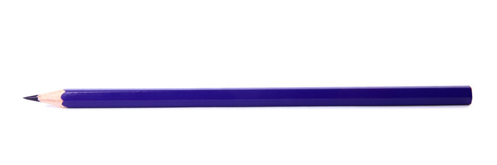 Purple wooden pencil on white background. School stationery