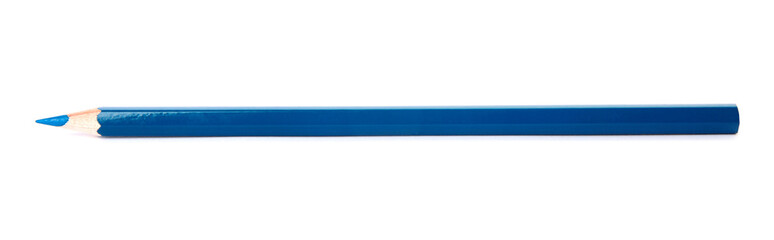 Obraz premium Blue wooden pencil on white background. School stationery